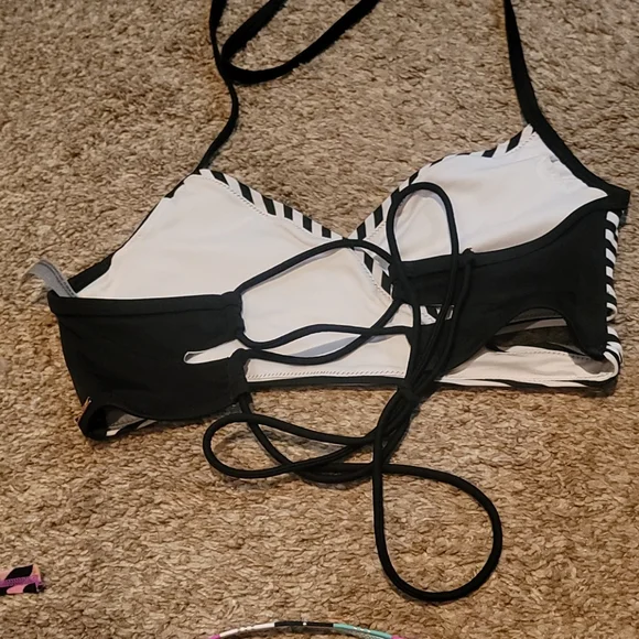 PINK Victoria's Secret Black and White Striped Bikini Top - Picture 2 of 4
